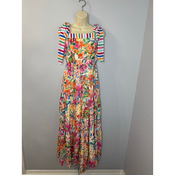Flying Tomato Paradise Beach Mix Print Maxi Dress Beach Coastal Vacation S New - Picture 4 of 13